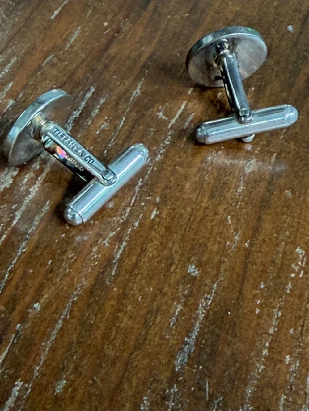Tiffany & Co. Sterling Silver Textured Round Cufflinks. Excellent condition.
